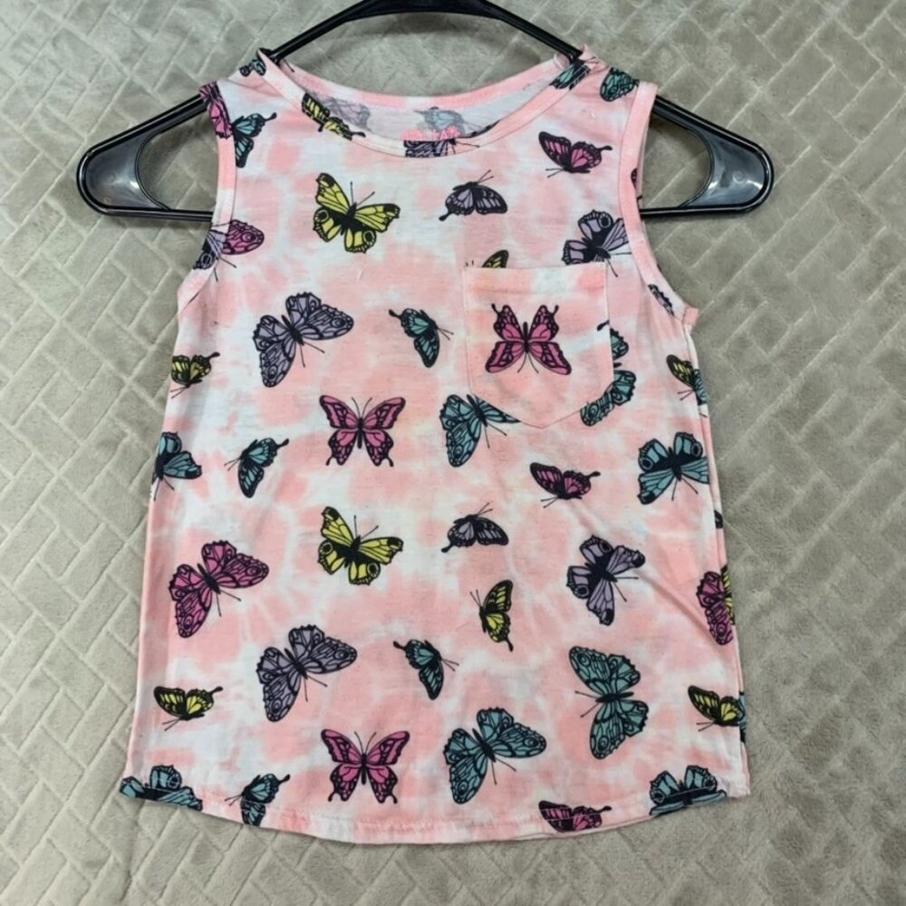 Delias Tank Top Girls 6X Pink Colorful Tie Dye Butterfly Print Sleeveless